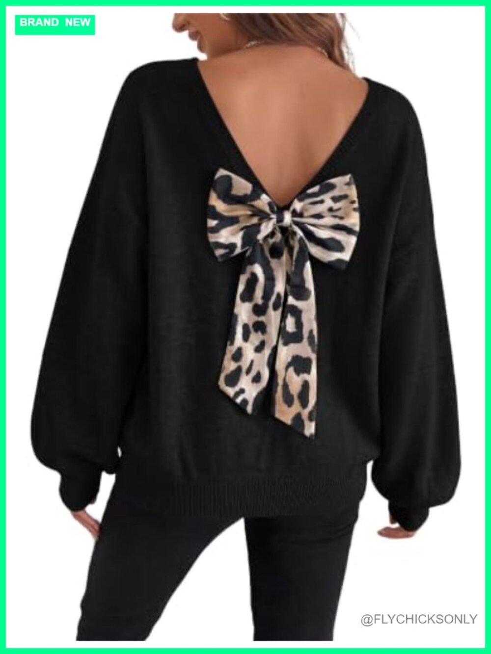 Womens Oversized Pullover Sweater Back Bow Crewneck Long Sleeve Fall Top